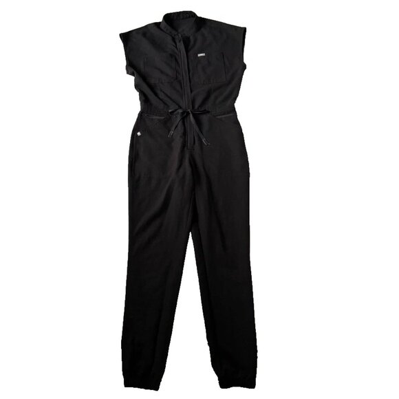 Figs Womens S Black Rafaella One Piece Cargo Jumpsuit Scrubs Medical Front Zip - Picture 1 of 9